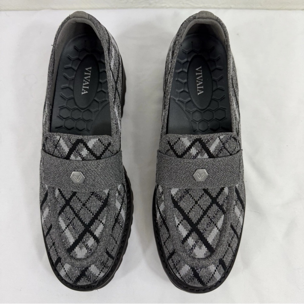 Stylish Gray Plaid Women's Chunky Loafers - Picture 2 of 10